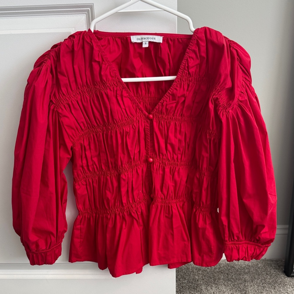 Olivaceous Ruched Red Blouse